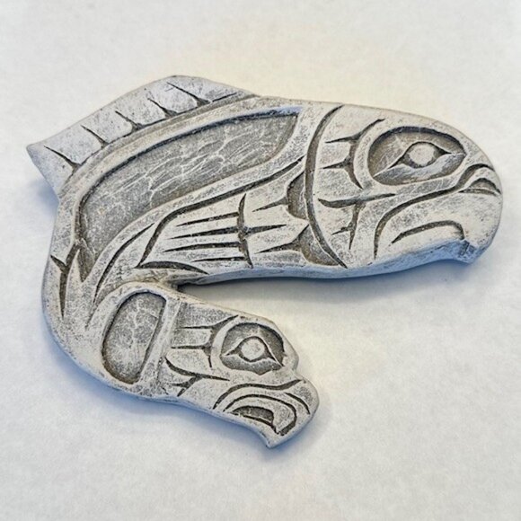 Vintage Mt St. Helen's Volcanic Ash First Nations Salmon & Eagle Wall Hanging